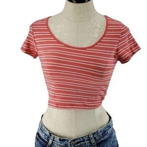 Ambiance apparel coral striped small crop top‎